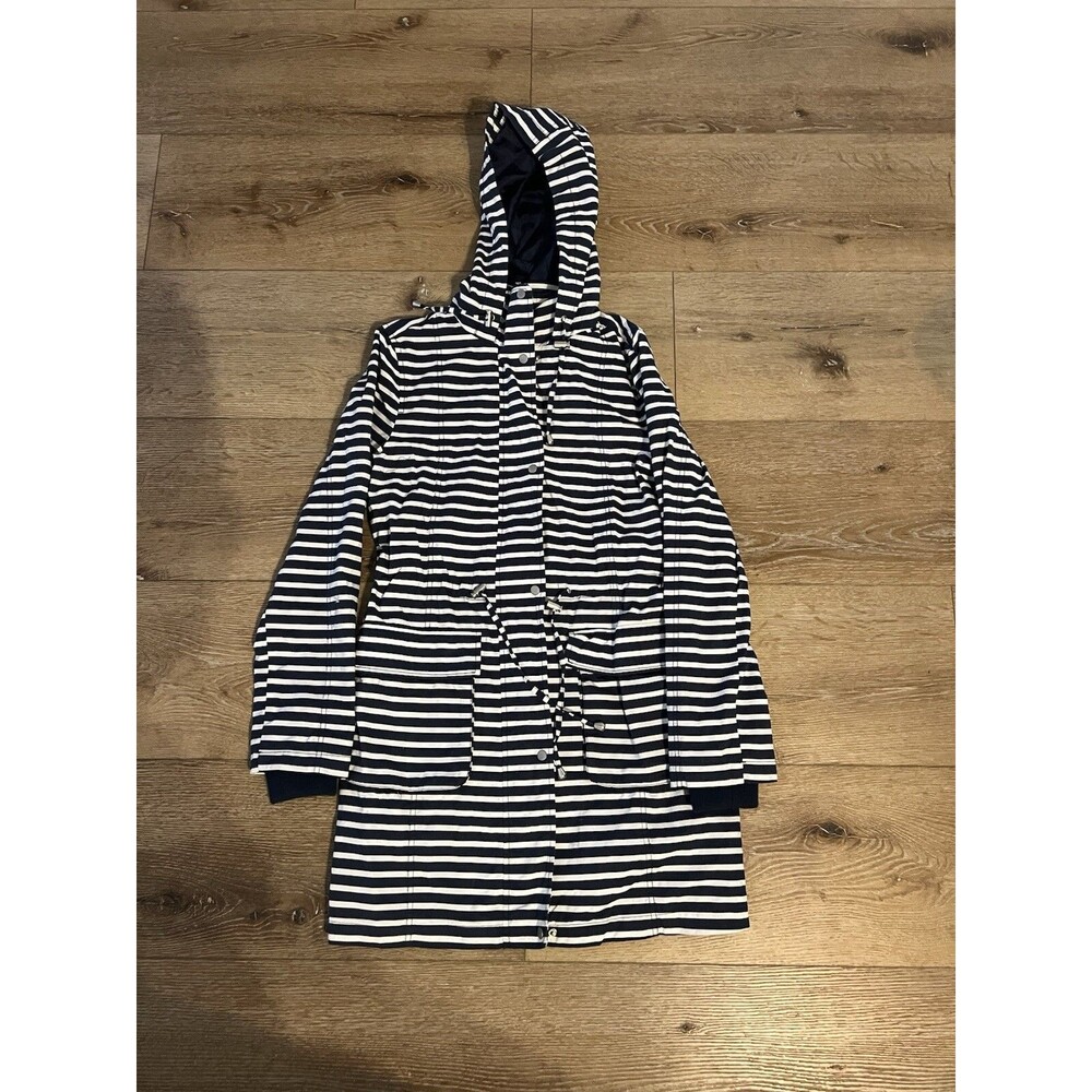 Oasis Fashion Womens Blue Striped Hooded Parka Jacket Full Zip Size XS